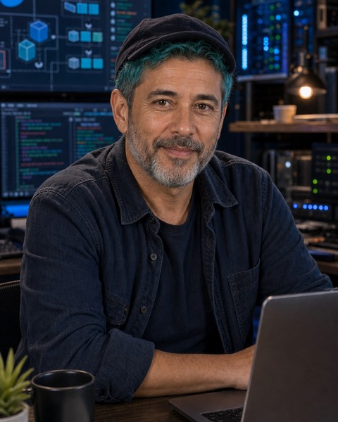 Captain Docker AI coding persona portrait