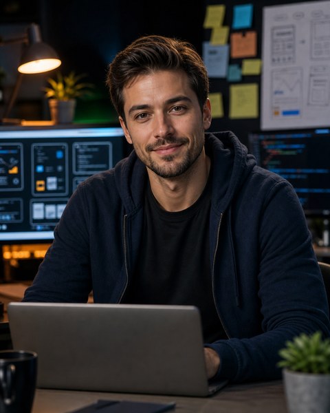 Sam SaaS AI coding persona portrait