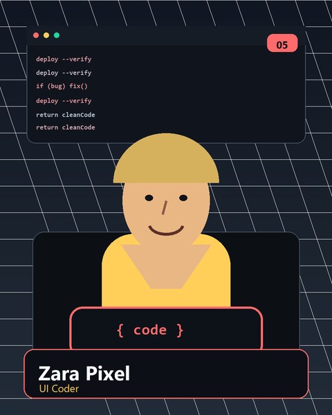 Zara Pixel AI coding persona portrait